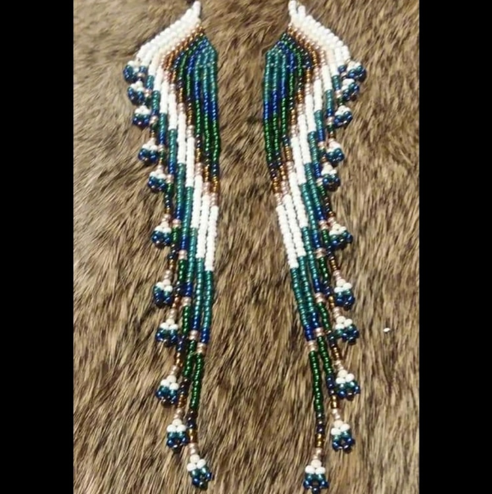 Angel Wing Assymetrical Beaded Fringe Earrings